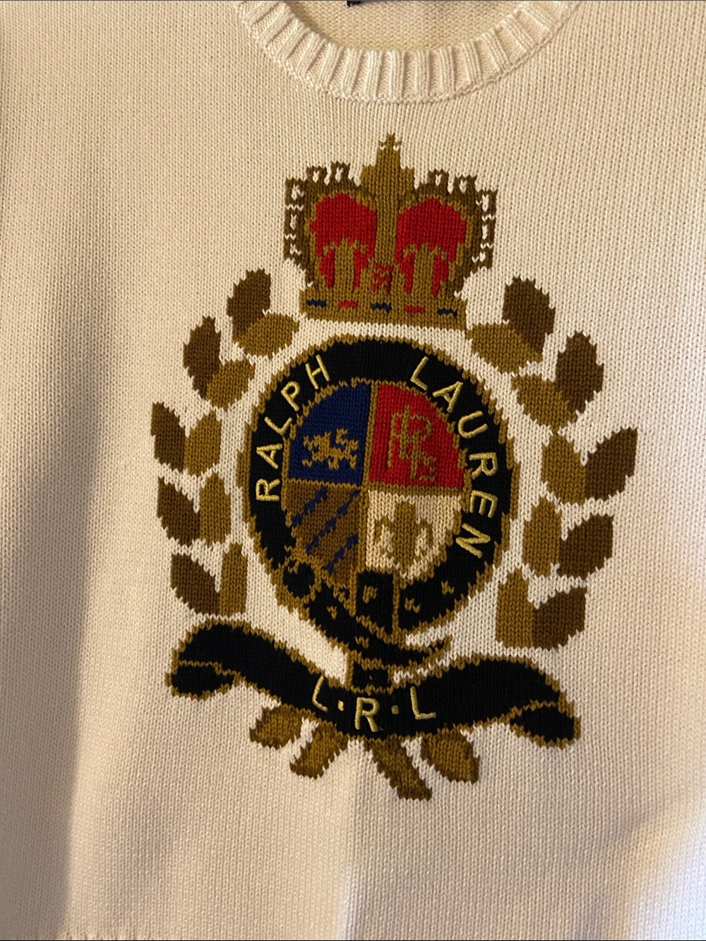 Ralph Lauren Cream Crewneck Sweater with Crest Motif - Picture 5 of 8
